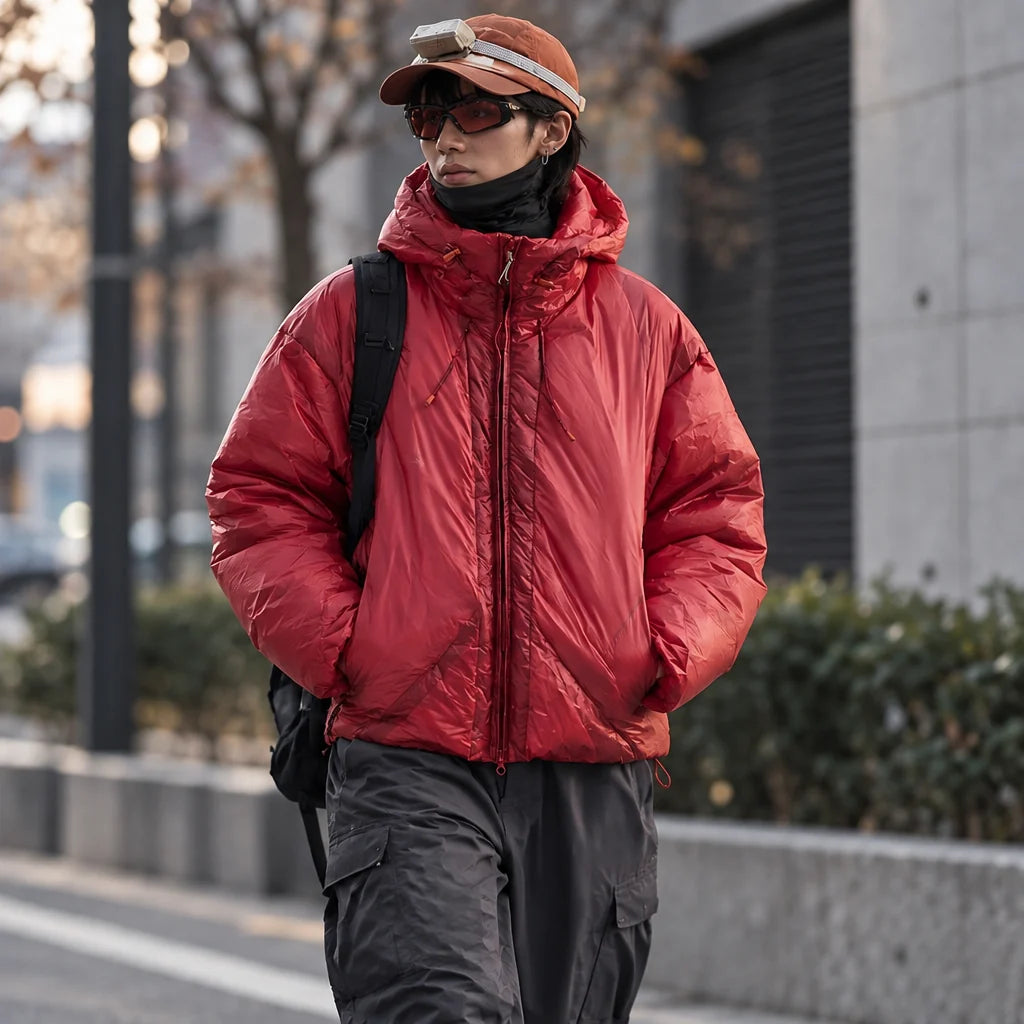 Murl - Unisex 85% White Duck Down Hooded Puffer Jacket - Crimson