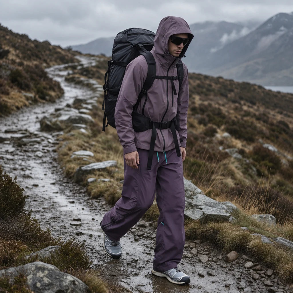 Rake - Mens Quick-Dry Windproof & Straight-Leg Waterproof Trousers - Purple