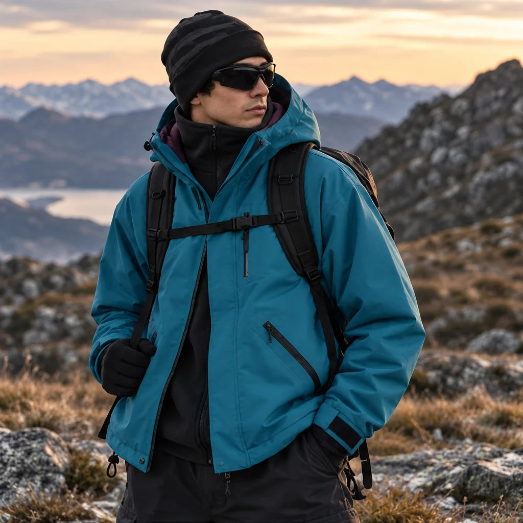 Clough - Unisex Windproof Breathable & Stand-Collar Waterproof Jacket - Peacock Blue