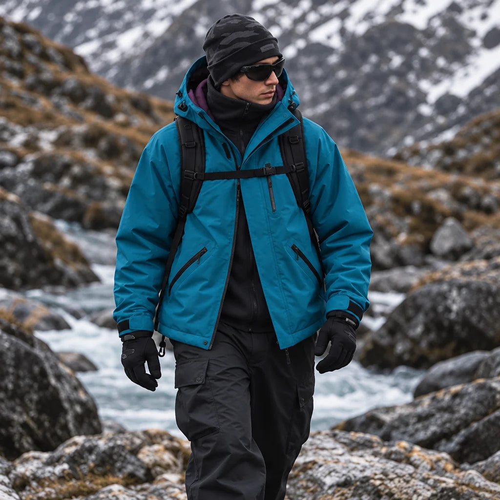 Clough - Unisex Windproof Breathable & Stand-Collar Waterproof Jacket - Peacock Blue