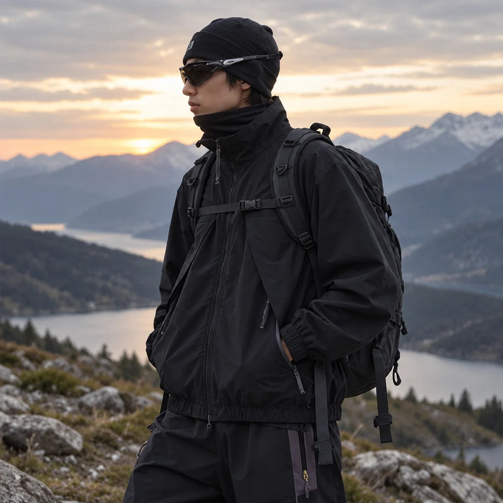 Spume - Unisex Water-Repellent & Windproof Stand-Collar Lightweight Jacket - Black