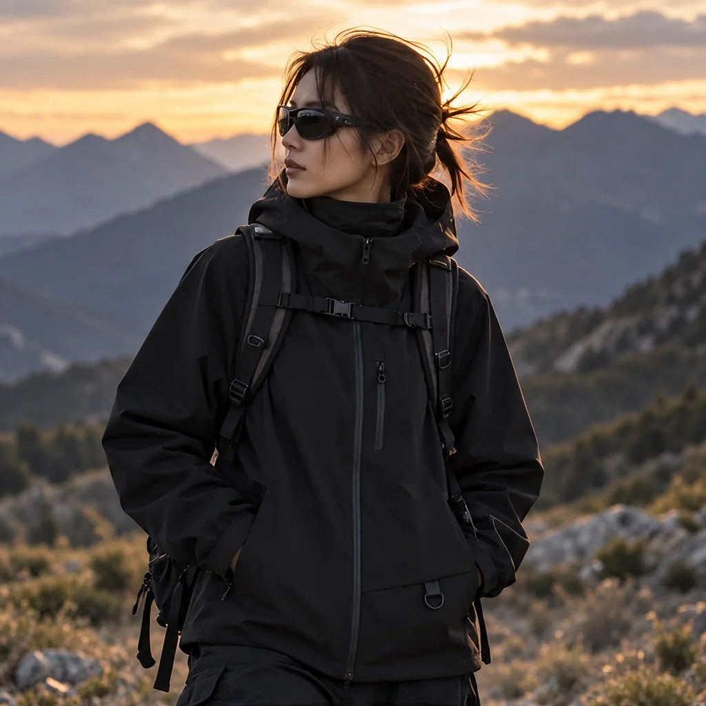 Mere - Unisex Windproof Breathable & Relaxed Fit Waterproof Jacket - Black