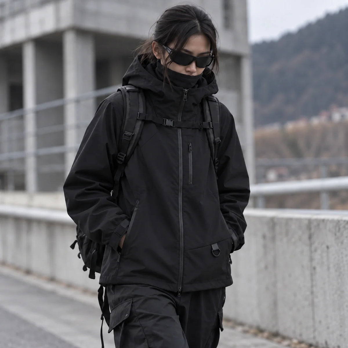 Mere - Unisex Windproof Breathable & Relaxed Fit Waterproof Jacket - Black