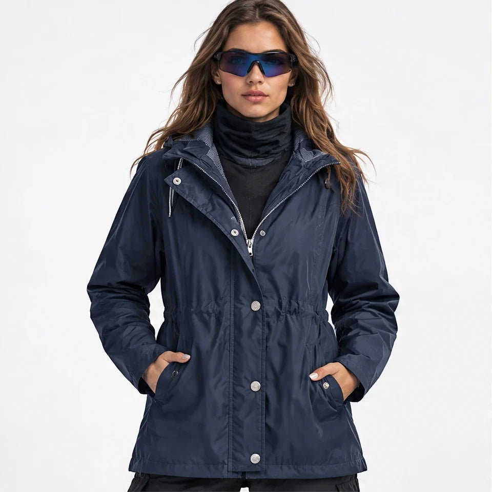 Wisp - Womens Windproof Breathable & Hooded Waterproof Coat - Navy Blue