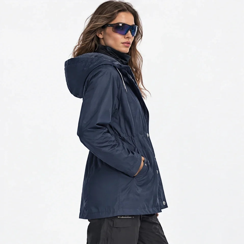 Wisp - Womens Windproof Breathable & Hooded Waterproof Coat - Navy Blue