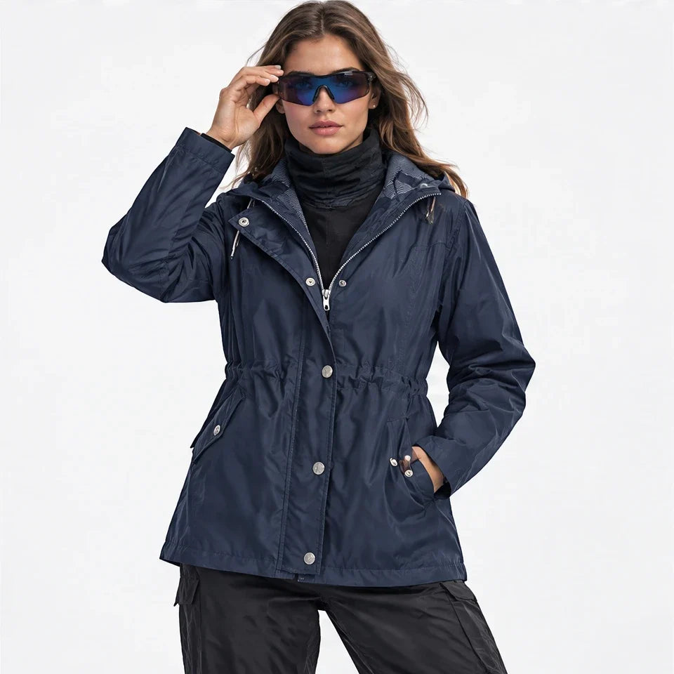 Wisp - Womens Windproof Breathable & Hooded Waterproof Coat - Navy Blue