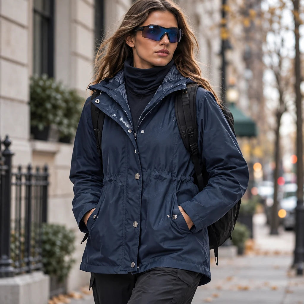 Wisp - Womens Windproof Breathable & Hooded Waterproof Coat - Navy Blue