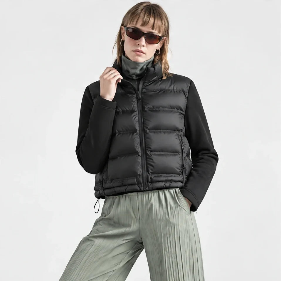 Neve - Womens Insulated Windproof Stand-Collar Puffer Jacket - Black