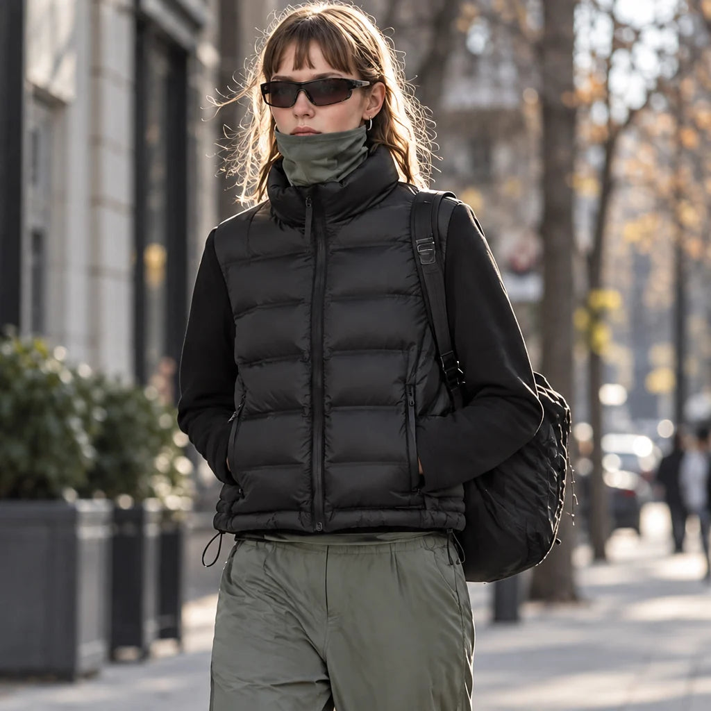 Neve - Womens Insulated Windproof Stand-Collar Puffer Jacket - Black