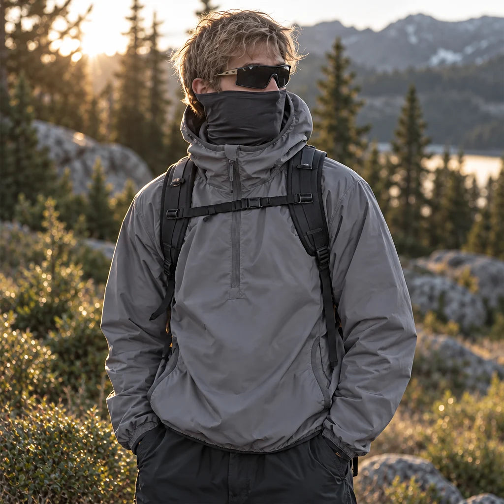 Frazil - Unisex Insulated Windproof Pullover Puffer Jacket - Dark Grey