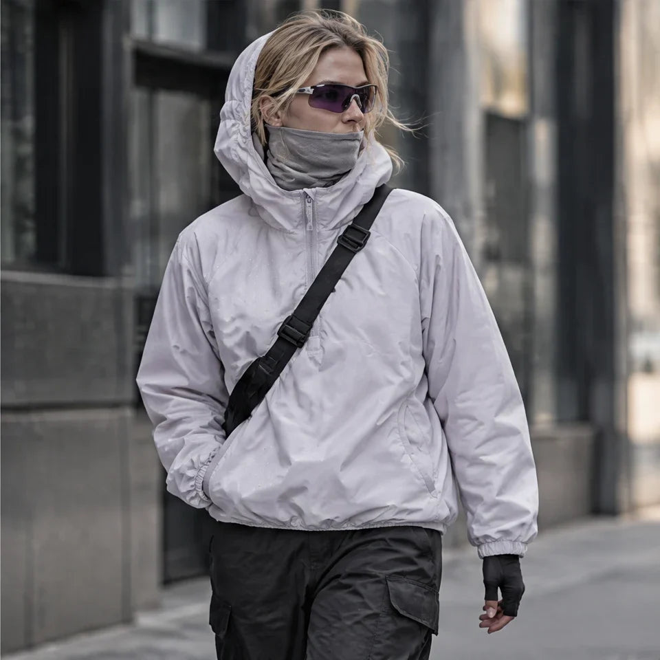 Frazil - Unisex Insulated Windproof Pullover Puffer Jacket - White