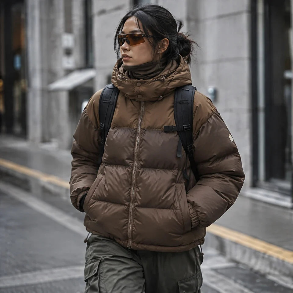 Mizzle - Unisex Insulated Windproof Reversible Puffer Jacket - Brown