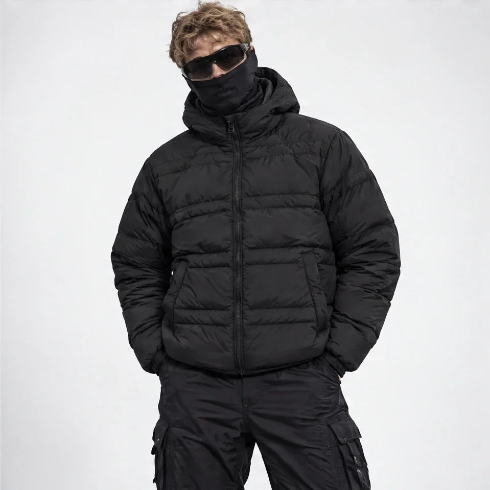 Hail - Unisex Insulated Windproof Hooded Puffer Jacket - Black