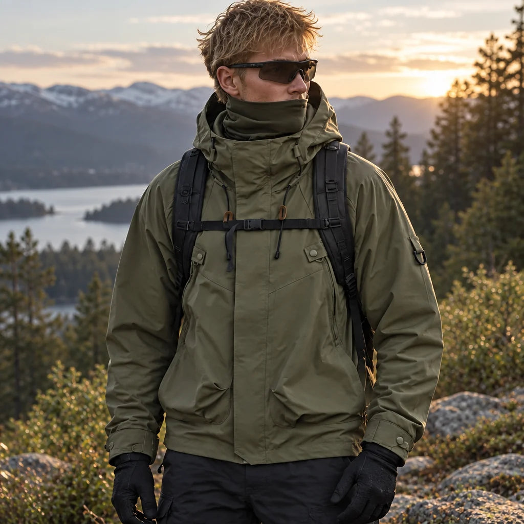 Clag - Mens Water-Repellent & Breathable Hooded Windbreaker - Green