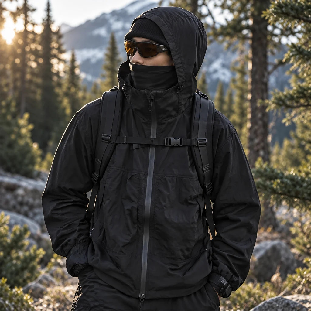 Haze - Mens Water-Repellent & Windproof Hooded Lightweight Jacket - Black