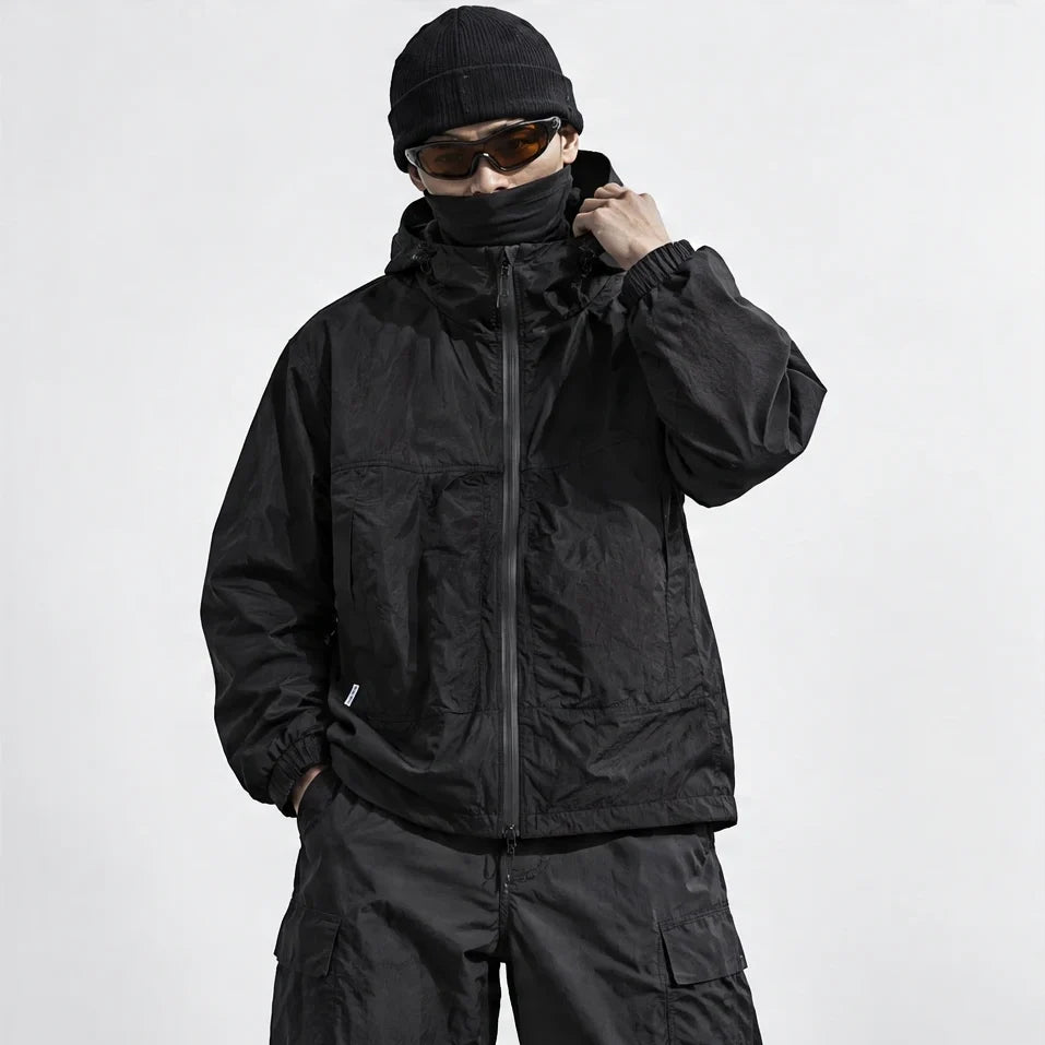 Haze - Mens Water-Repellent & Windproof Hooded Lightweight Jacket - Black