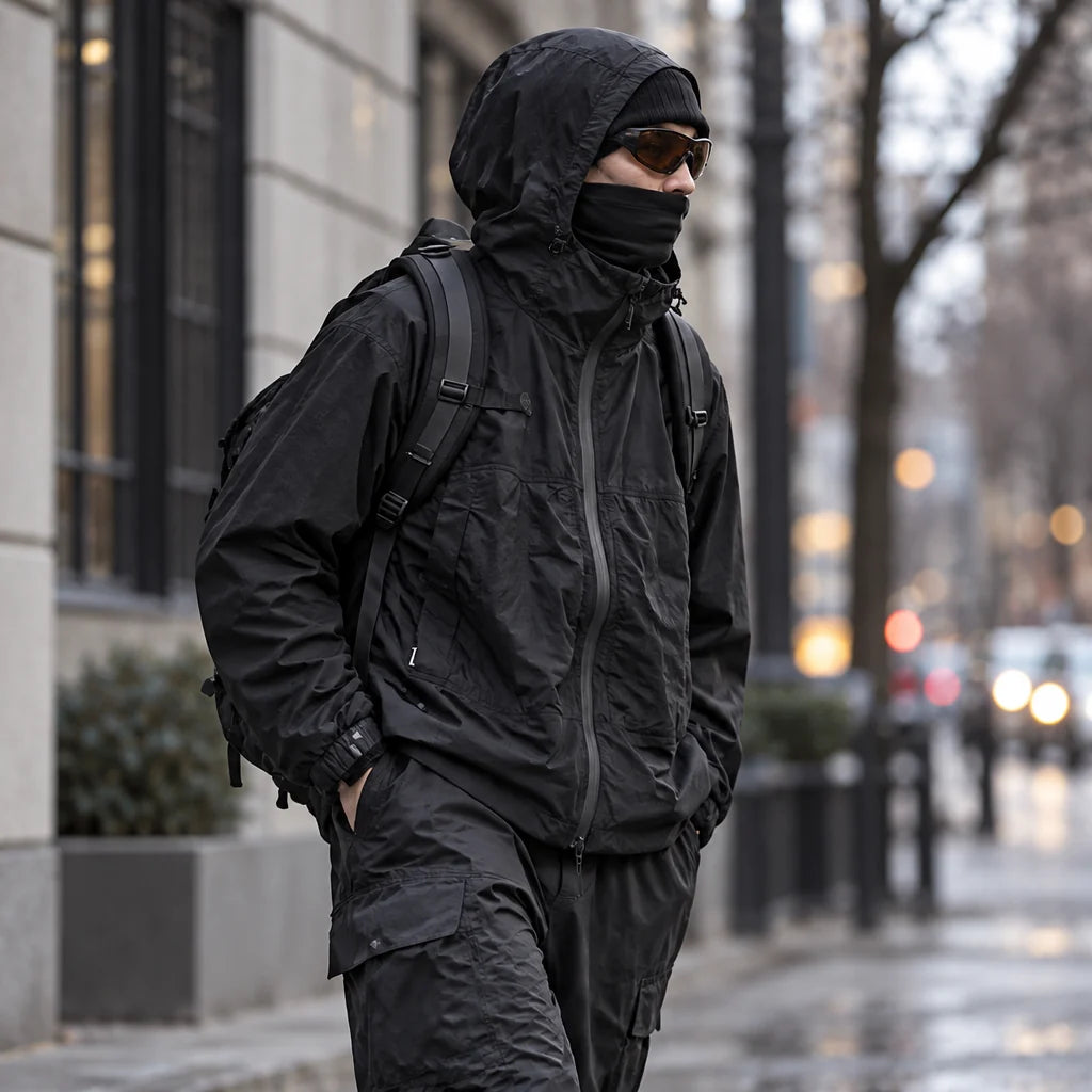 Haze - Mens Water-Repellent & Windproof Hooded Lightweight Jacket - Black