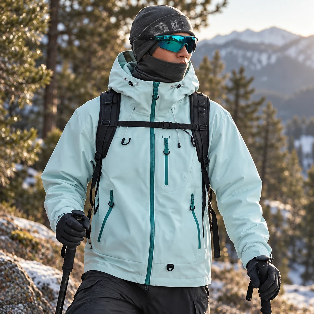 Fohn - Mens Water-Repellent & Windproof Hooded Lightweight Jacket - Light Blue