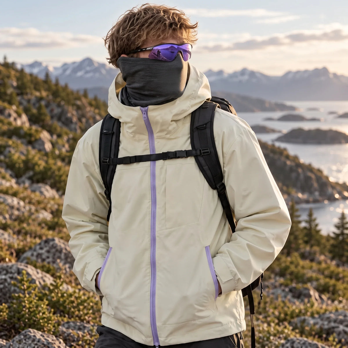 Fohn - Mens Water-Repellent & Windproof Hooded Lightweight Jacket - Off-white