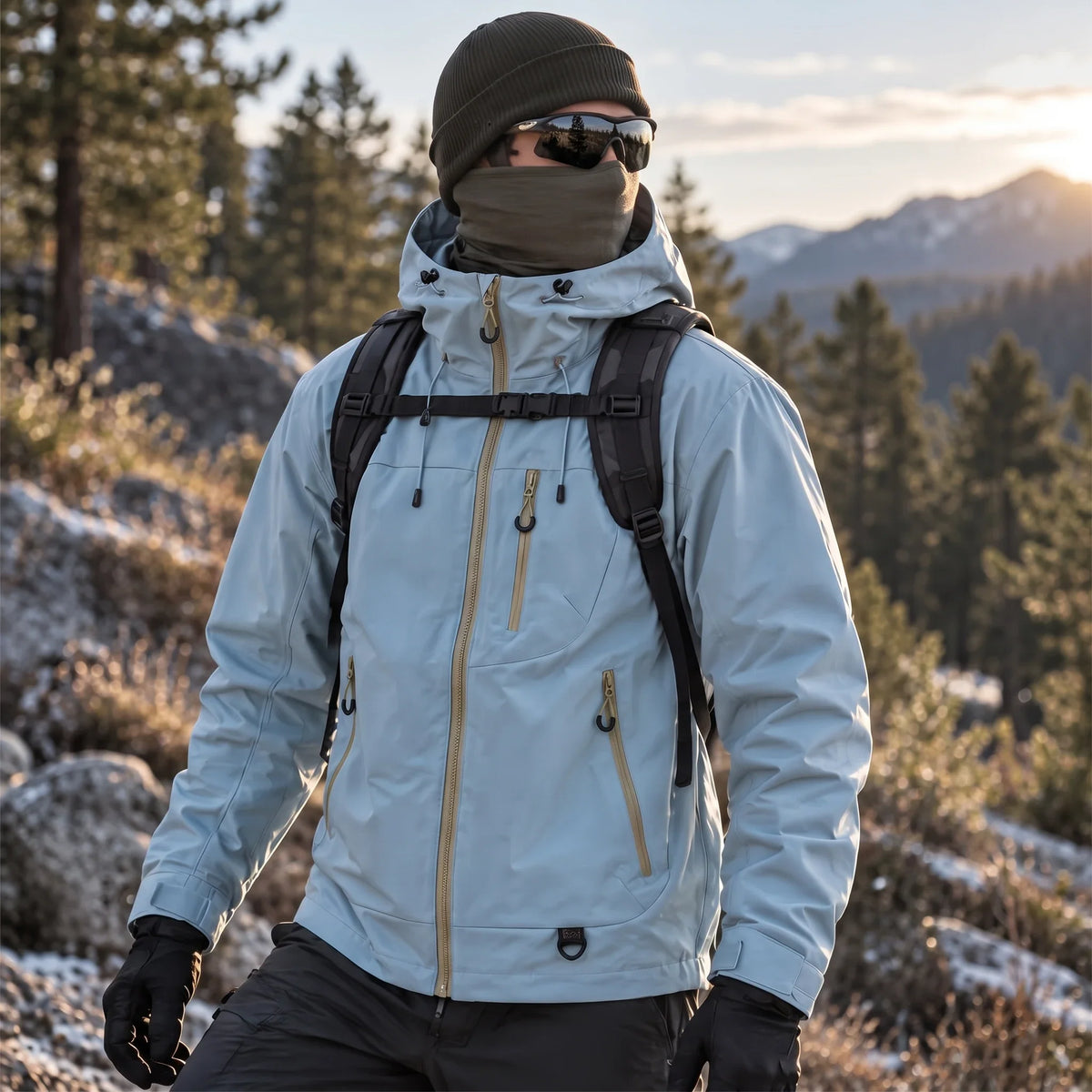 Fohn - Mens Water-Repellent & Windproof Hooded Lightweight Jacket - Peacock Blue