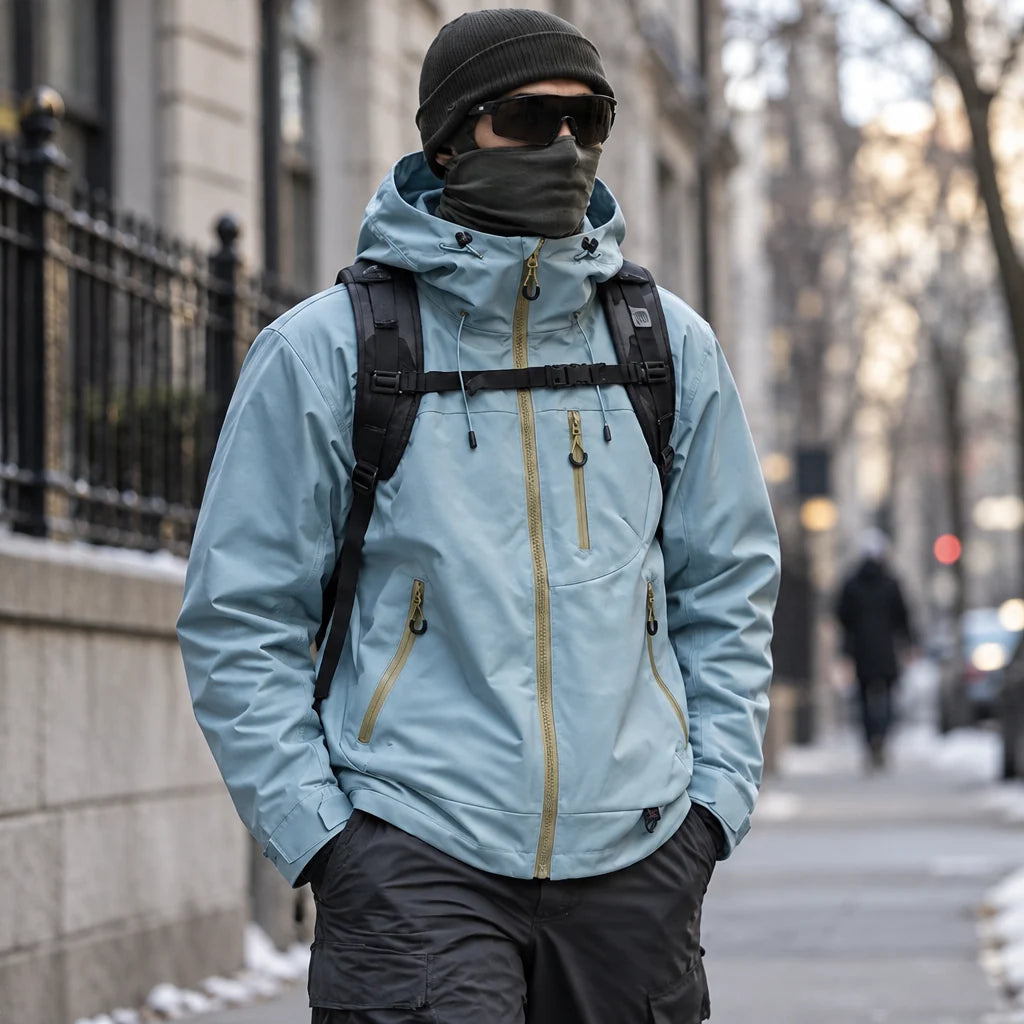 Fohn - Mens Water-Repellent & Windproof Hooded Lightweight Jacket - Peacock Blue