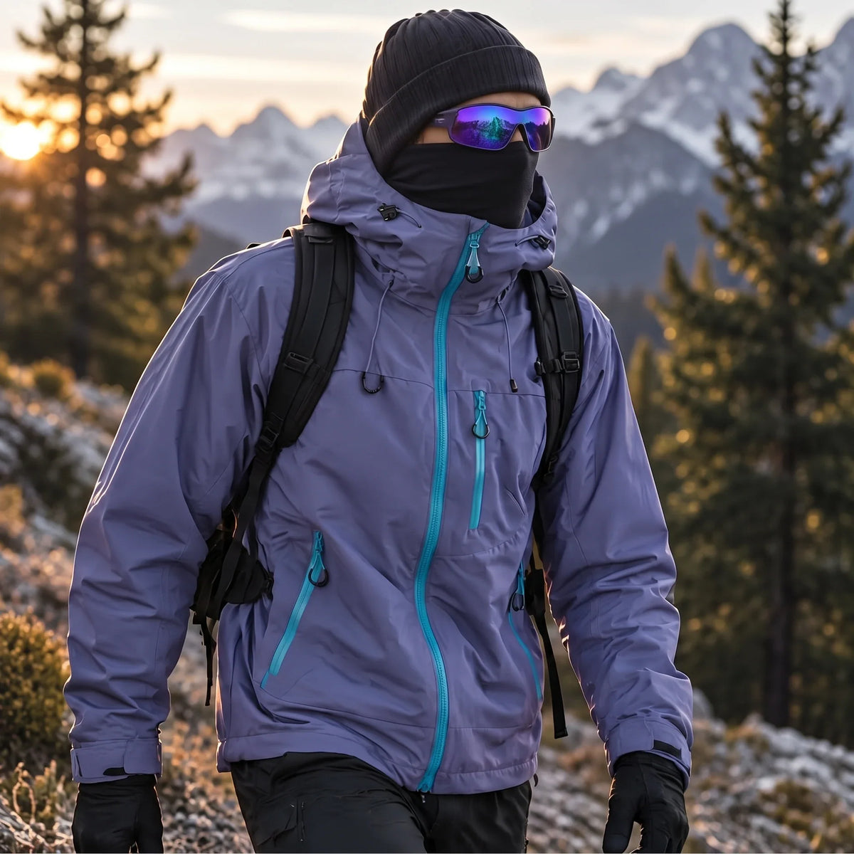 Fohn - Mens Water-Repellent & Windproof Hooded Lightweight Jacket - Purple
