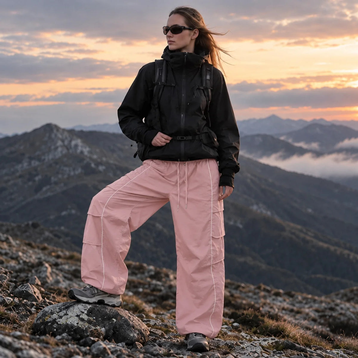 Brow - Unisex Water-Repellent & Quick-Dry Wide-Leg Hiking Trousers - Pink