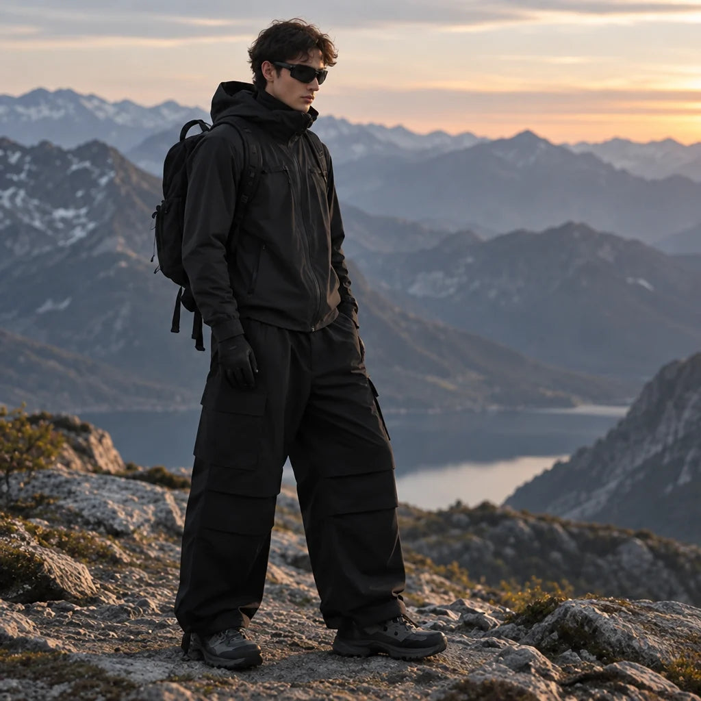 Bise - Unisex Quick-Dry Windproof & Wide-Leg Waterproof Trousers - Black