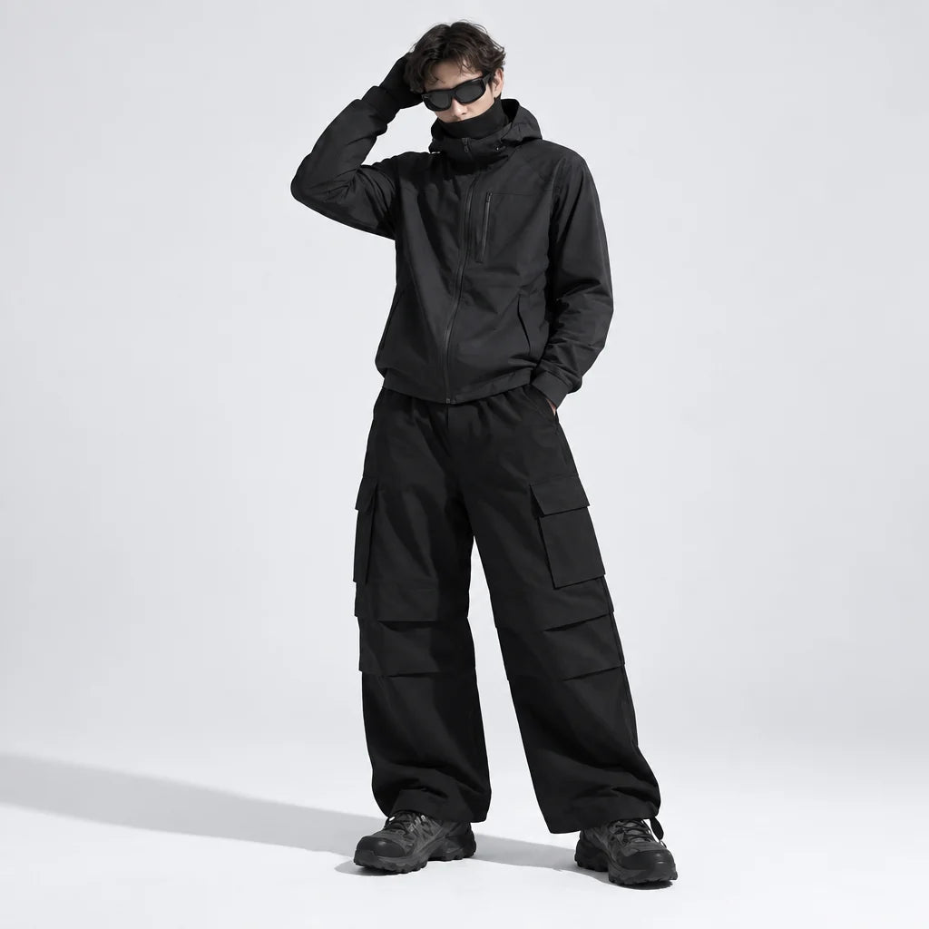 Bise - Unisex Quick-Dry Windproof & Wide-Leg Waterproof Trousers - Black