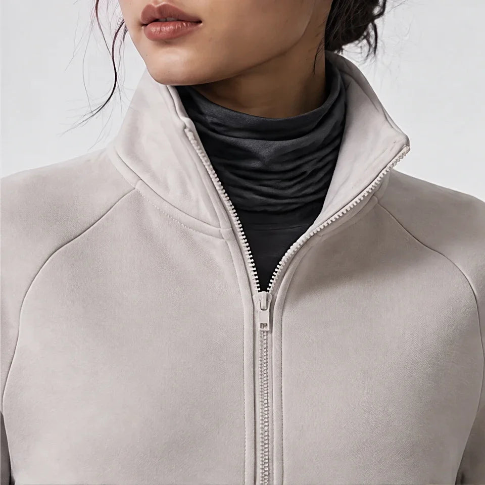 Muir - Womens Quick-Dry Thermal Stand-Collar Fleece Jacket - Beige