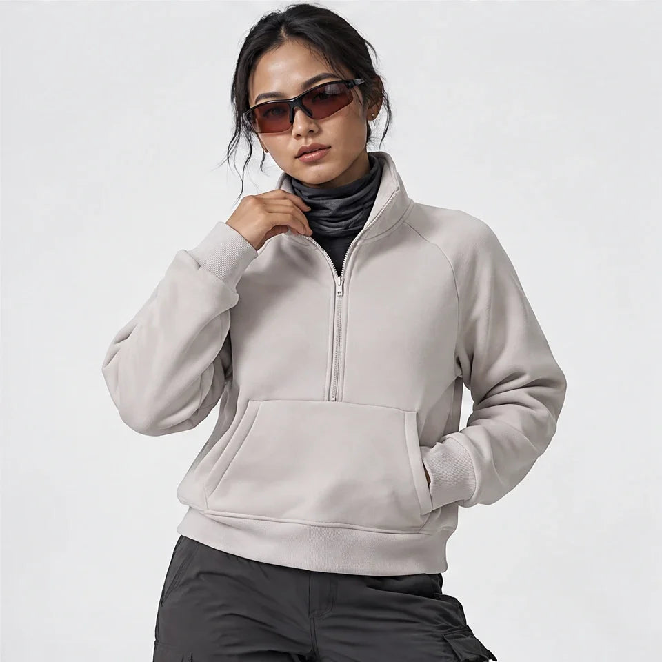 Muir - Womens Quick-Dry Thermal Stand-Collar Fleece Jacket - Beige