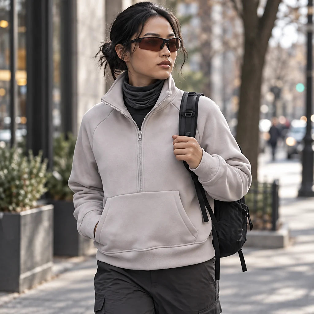 Muir - Womens Quick-Dry Thermal Stand-Collar Fleece Jacket - Beige