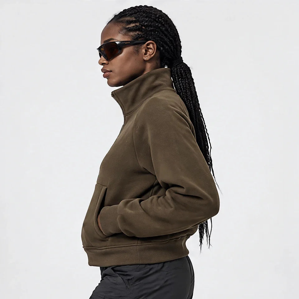 Muir - Womens Quick-Dry Thermal Stand-Collar Fleece Jacket - Brown