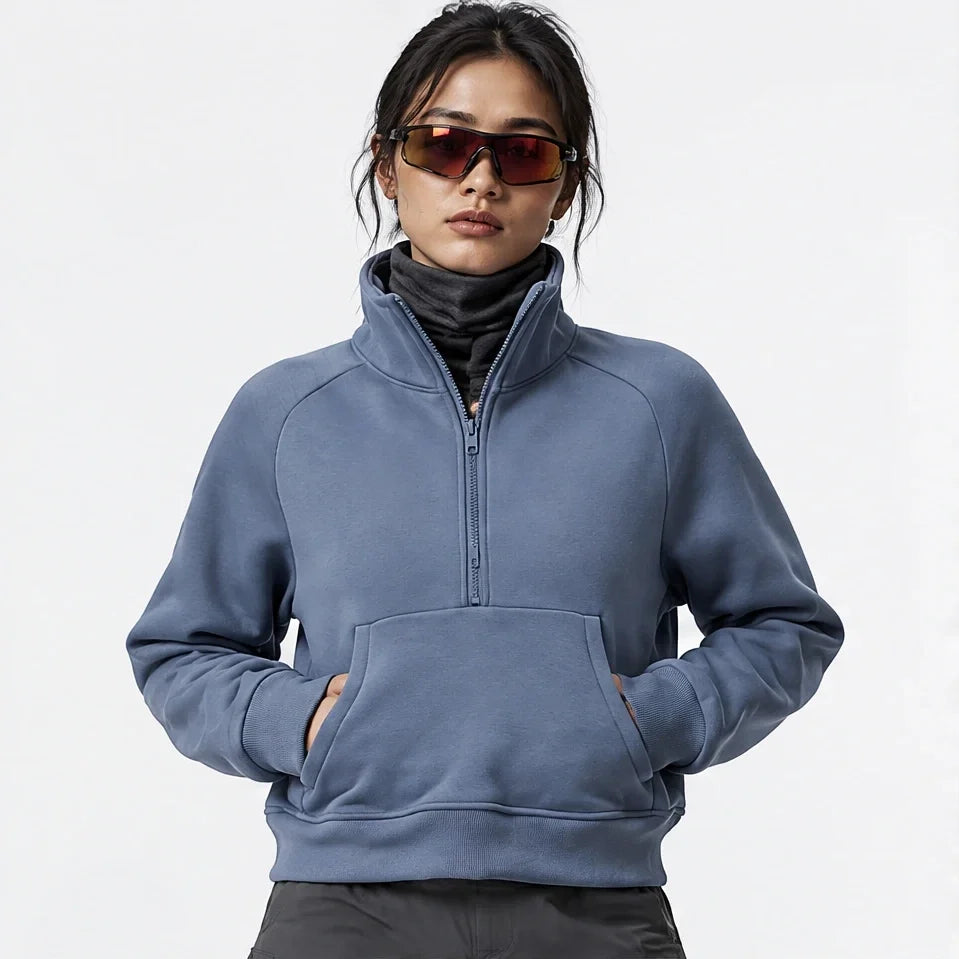 Muir - Womens Quick-Dry Thermal Stand-Collar Fleece Jacket - Grey Blue