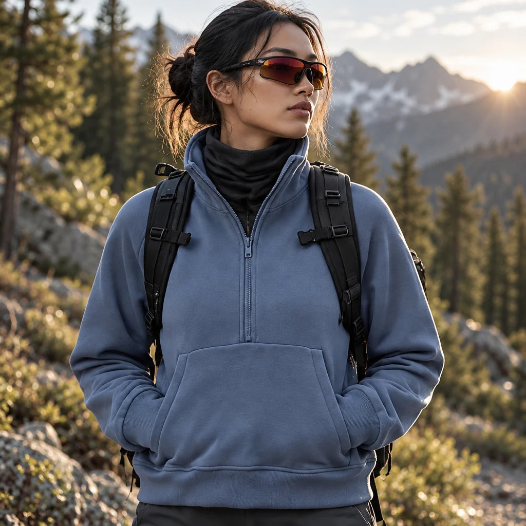 Muir - Womens Quick-Dry Thermal Stand-Collar Fleece Jacket - Grey Blue