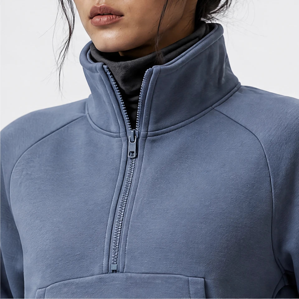 Muir - Womens Quick-Dry Thermal Stand-Collar Fleece Jacket - Grey Blue