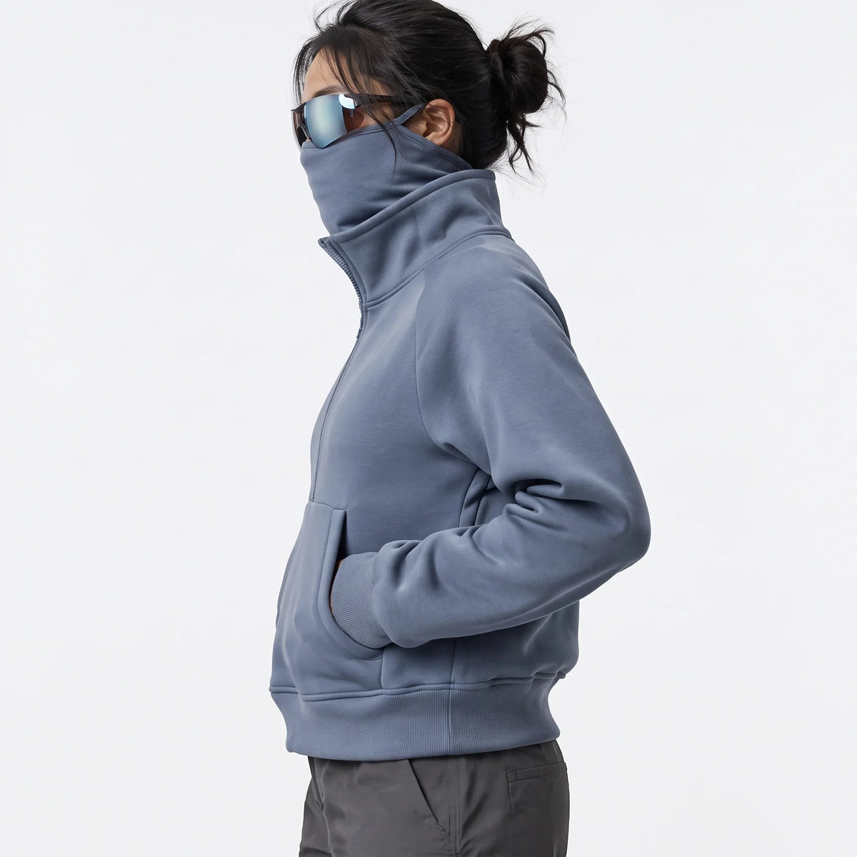 Muir - Womens Quick-Dry Thermal Stand-Collar Fleece Jacket - Grey Blue