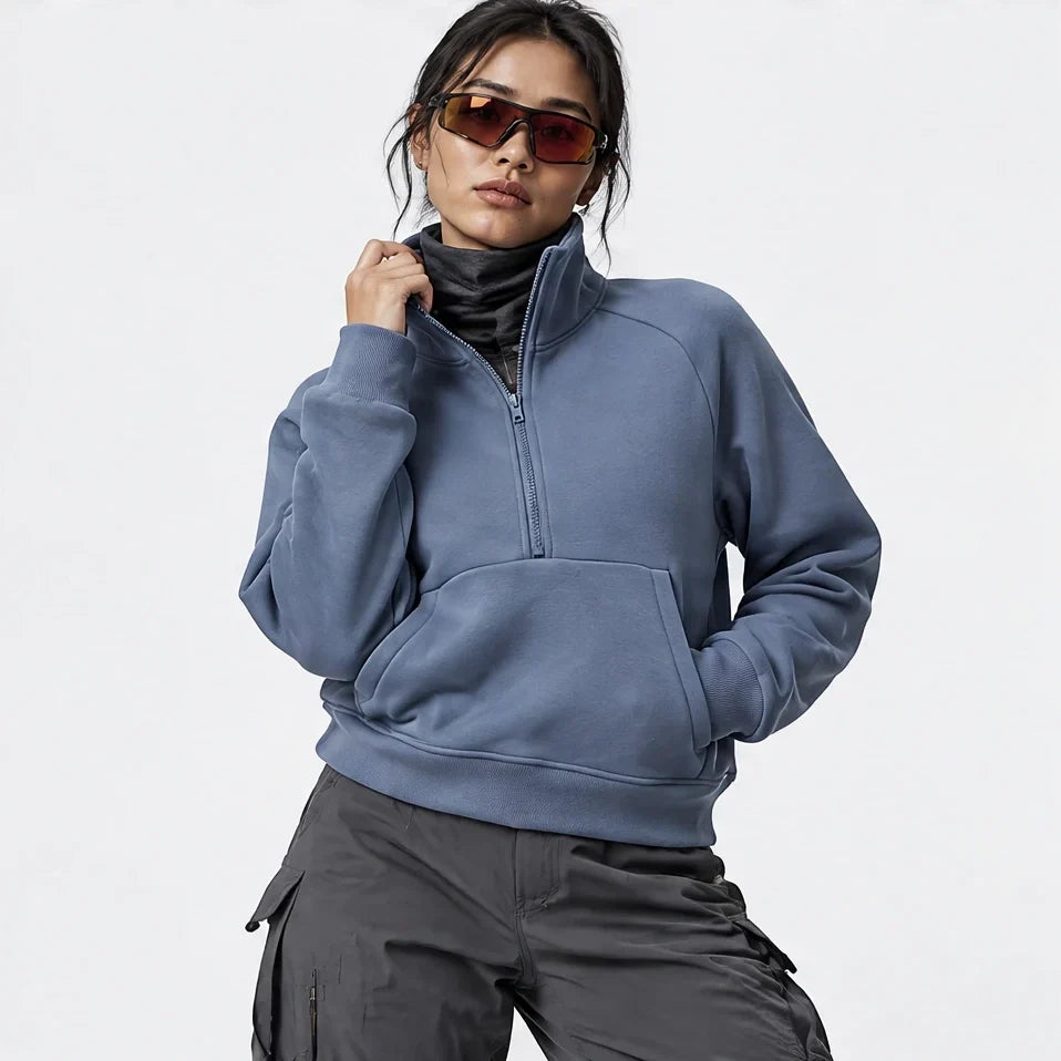 Muir - Womens Quick-Dry Thermal Stand-Collar Fleece Jacket - Grey Blue