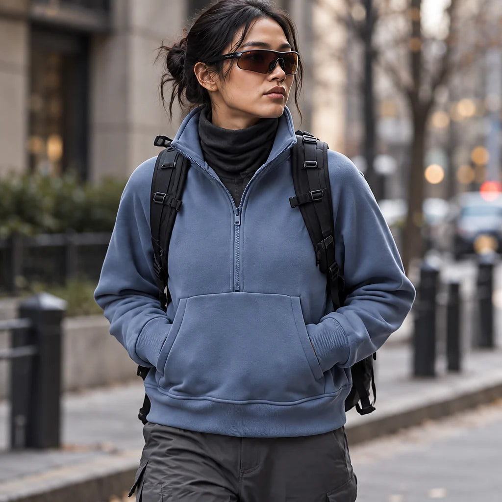 Muir - Womens Quick-Dry Thermal Stand-Collar Fleece Jacket - Grey Blue
