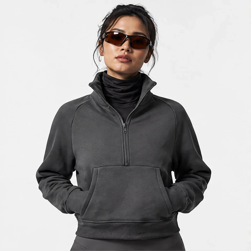 Muir - Womens Quick-Dry Thermal Stand-Collar Fleece Jacket - Warm Grey