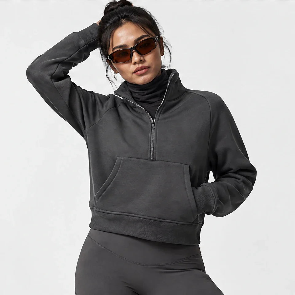 Muir - Womens Quick-Dry Thermal Stand-Collar Fleece Jacket - Warm Grey