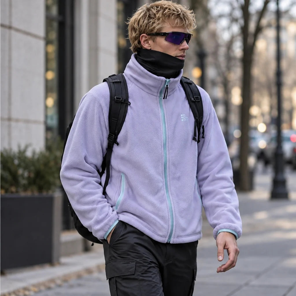 Linn - Unisex Quick-Dry Thermal Stand-Collar Fleece Jacket - Light purple