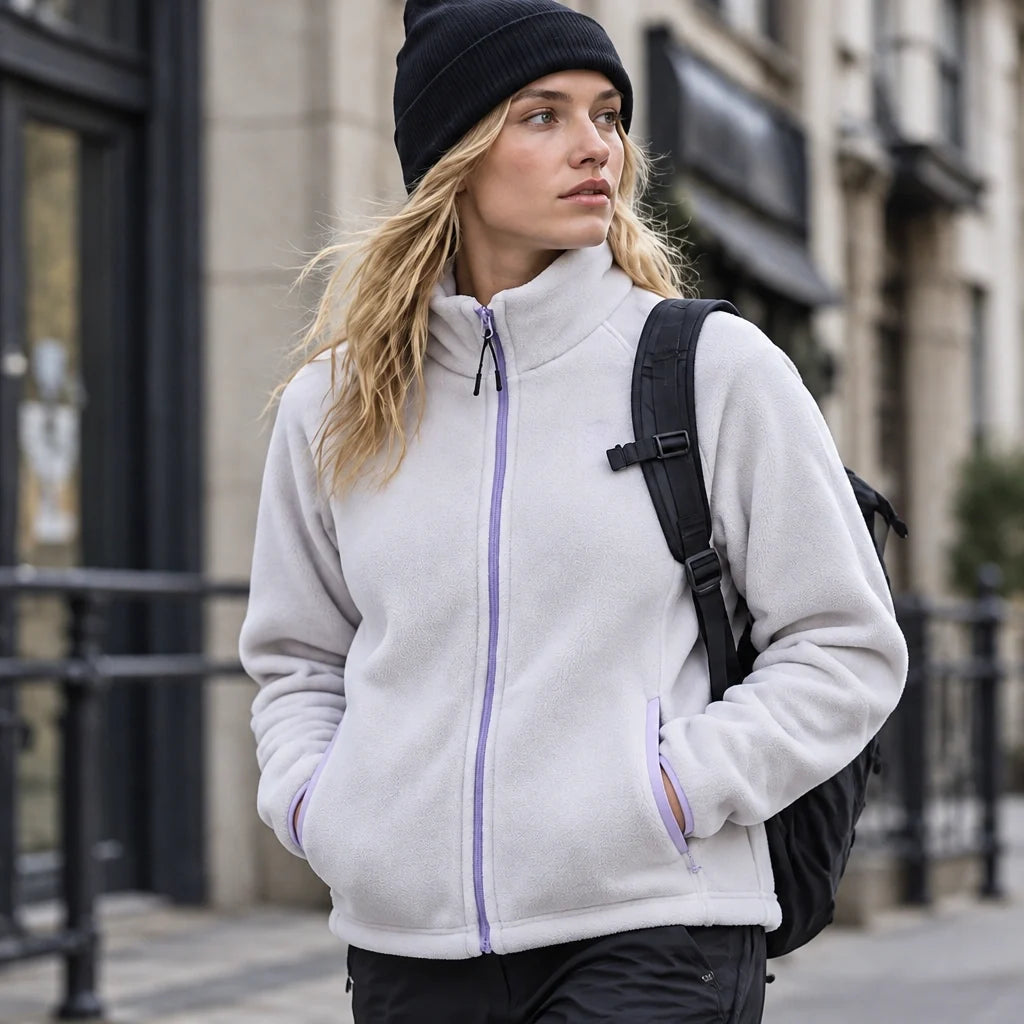 Linn - Unisex Quick-Dry Thermal Stand-Collar Fleece Jacket - Off-white