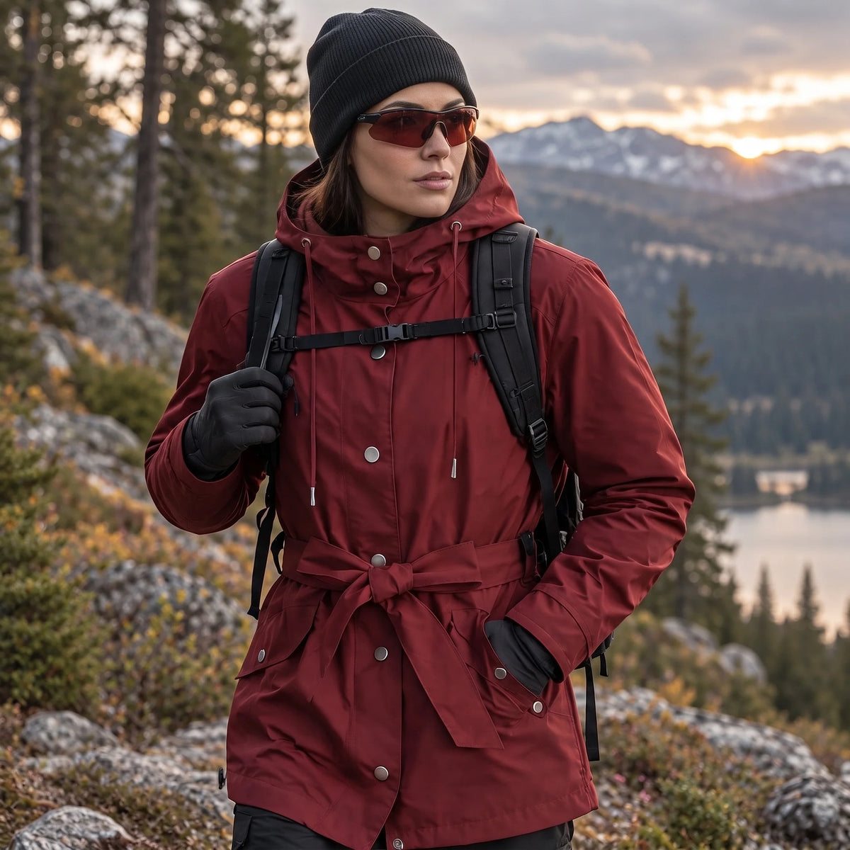 Bight - Womens Waterproof Relaxed Fit Rain Jacket - Burgundy