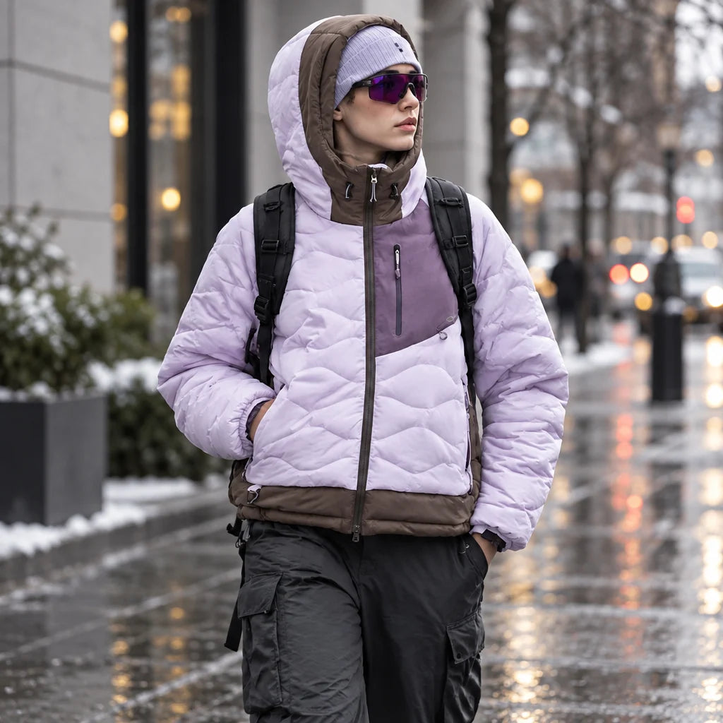 Grue - Unisex 90% White Duck Down Hooded Puffer Jacket - Purple Pink