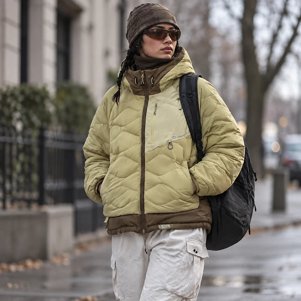 Grue - Unisex 90% White Duck Down Hooded Puffer Jacket - Yellow Green