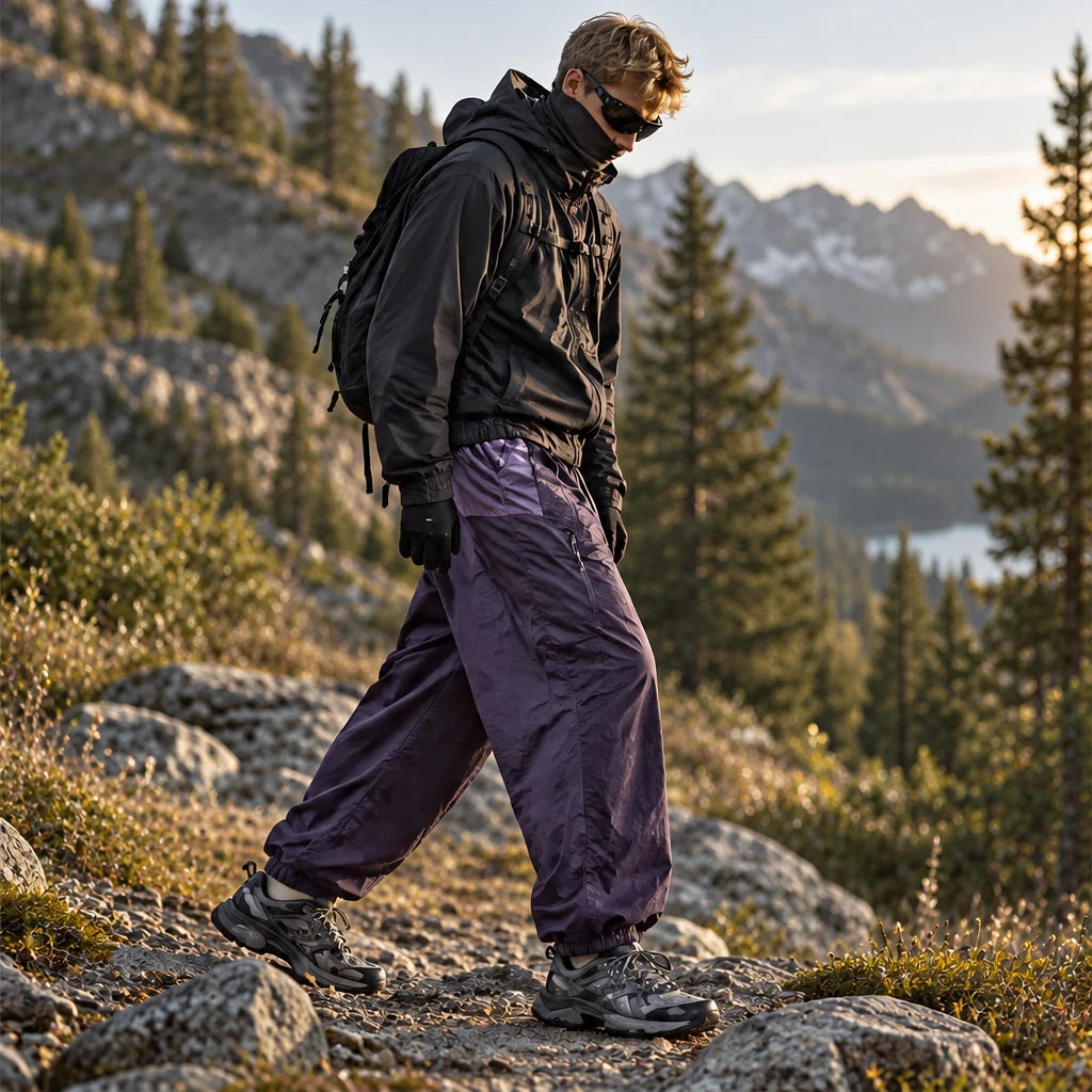 Eyre - Unisex Quick-Dry Windproof & Colour-Block Waterproof Trousers - Deep Purple