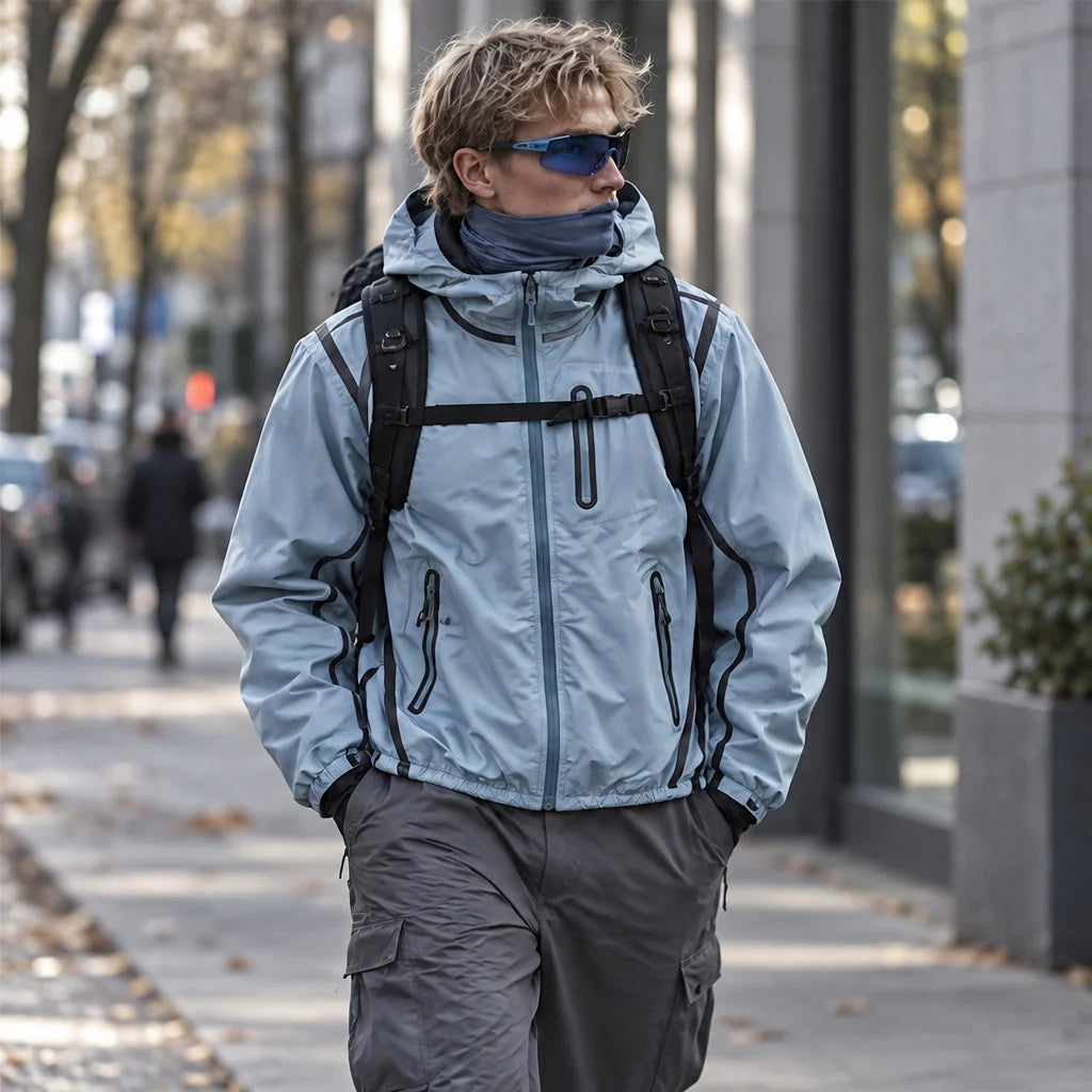 Nirl - Unisex Water-Repellent & Windproof Reflective Lightweight Jacket - Light Blue