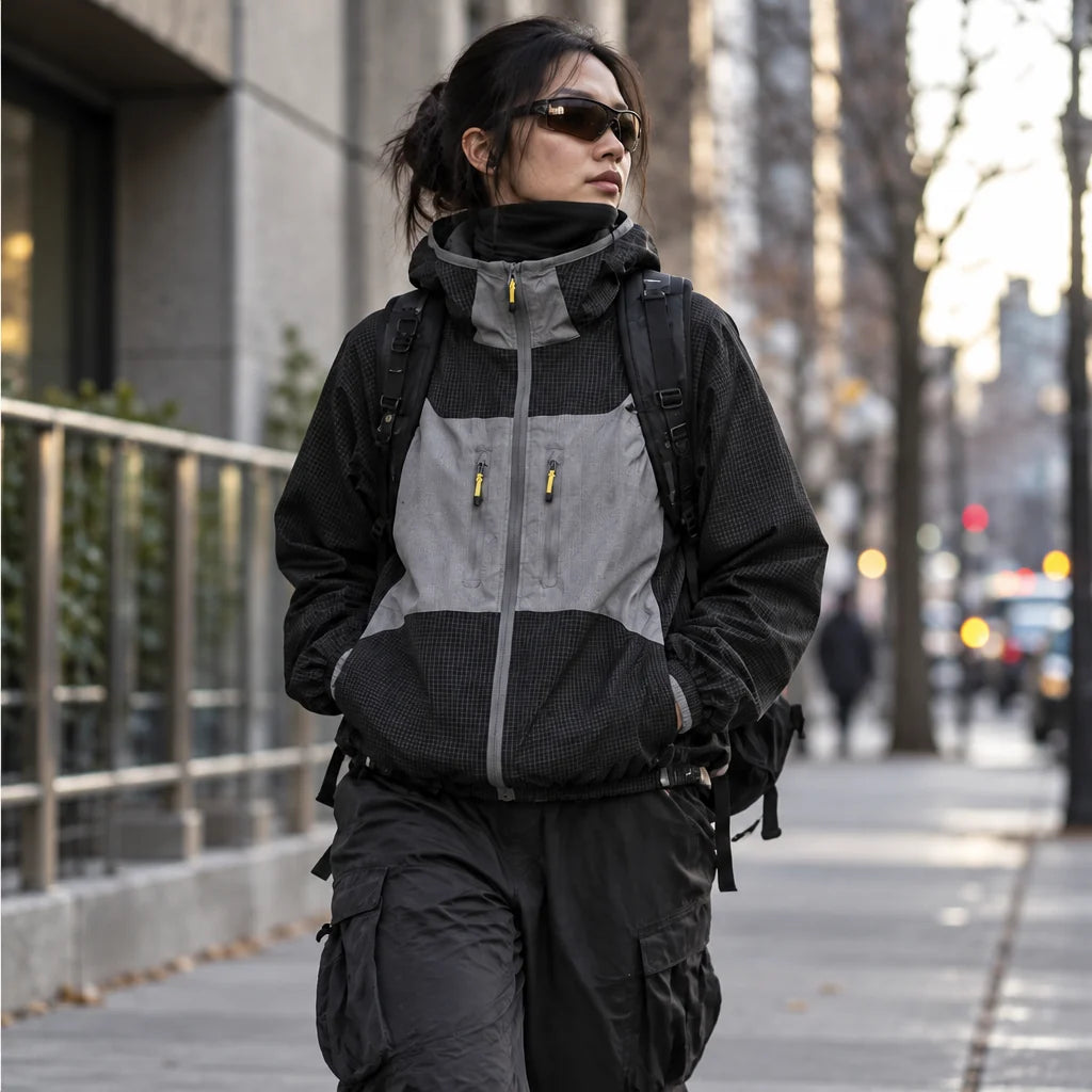 Birl - Unisex Water-Repellent & Windproof Colour-Block Lightweight Jacket - Black