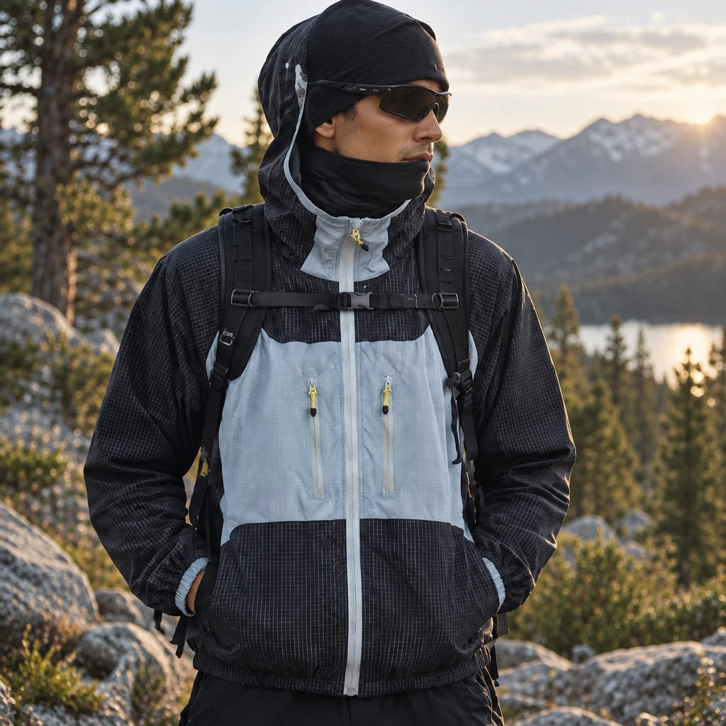 Birl - Unisex Water-Repellent & Windproof Colour-Block Lightweight Jacket - Navy Blue